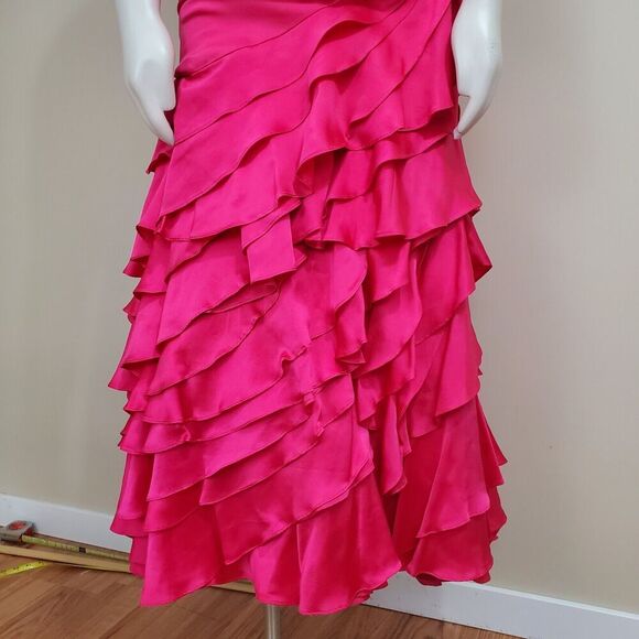 Stephen Yearick Strapless Gown HOT Pink Silk XS 2-4 Tiered Layered Skirt w/Tulle - Picture 2 of 16